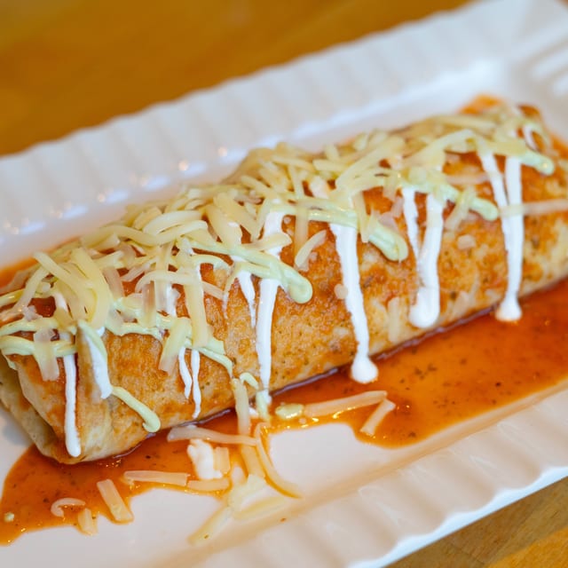 (L) Alex's Burrito Grande.